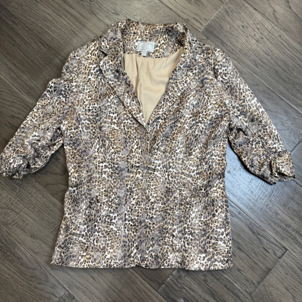 Vintage Alberto Makali Blazer Jacket‎ Animal Print 3/4 Sleeve Size 16 Womens